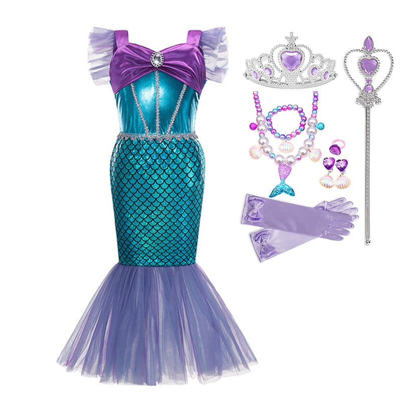 Little Mermaid Ariel Princess Costume Kids Dress-Cosplay Children-Carnival-Birthday Party Clothes-Mermaid Dress