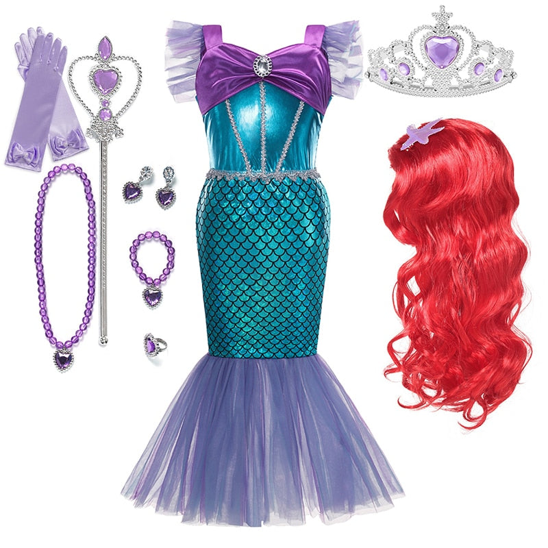 Little Mermaid Ariel Princess Costume Kids Dress-Cosplay Children-Carnival-Birthday Party Clothes-Mermaid Dress