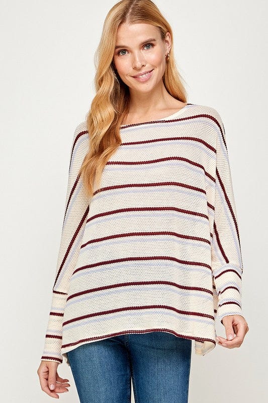 Burgandy-Blue Stripe knit Top