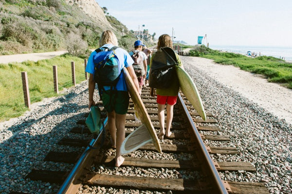 kids walking on train tracks