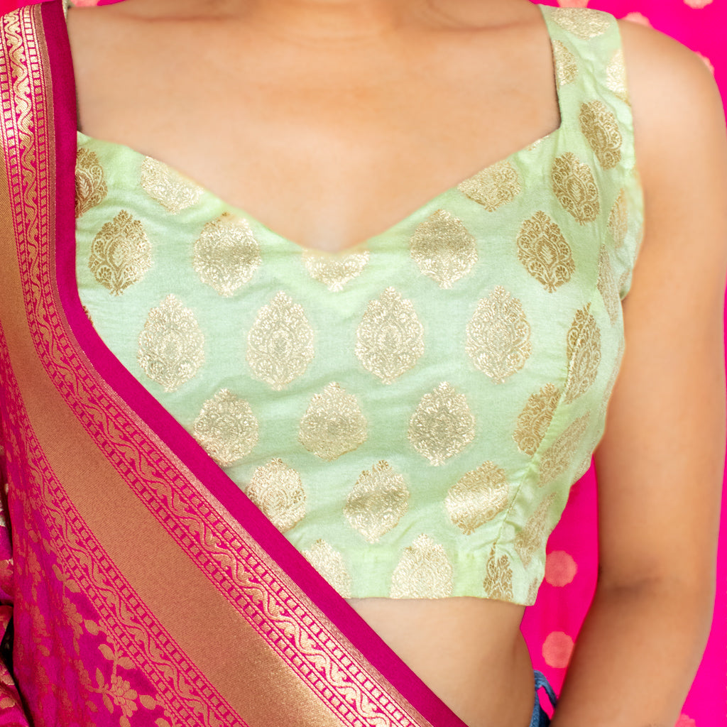 Banarasi Stitched Sleeveless Blouse-Pastel Green – Banarasikargha