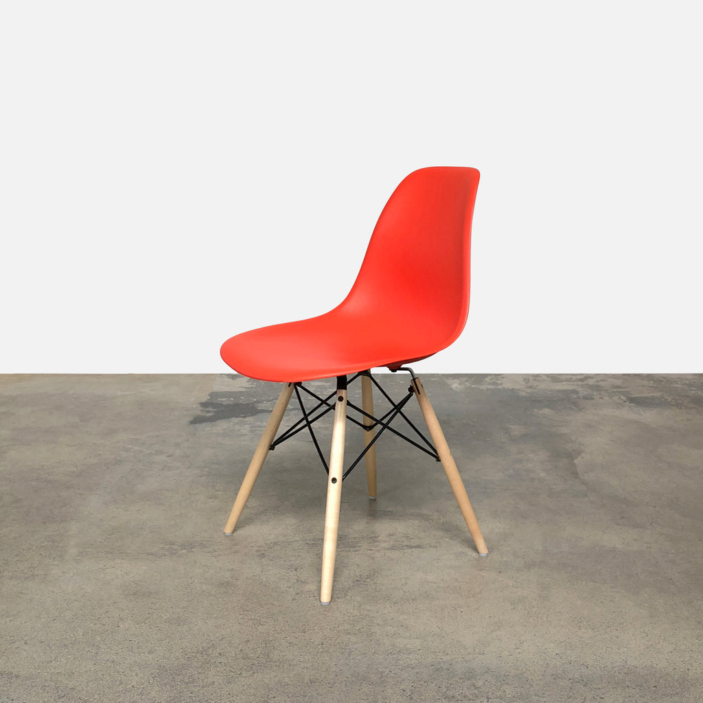Herman Miller Eames Molded Plastic Red Side Chair With Dowel Base