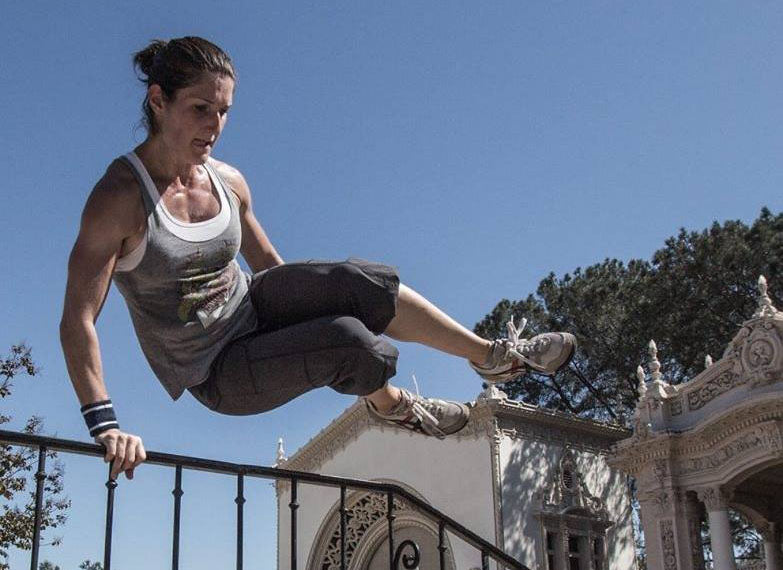 Dr. Alessandra Wall doing parkour