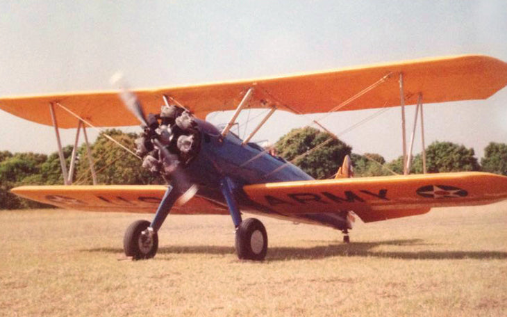 Peter Defty about to get radical while taking off in his Steerman biplane.  