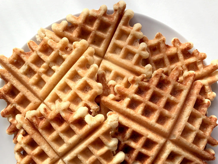 Paleo waffles on a plate, totally gluten free and made with almond flour.  Yum!