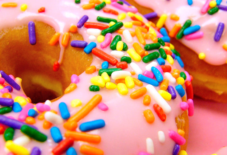 Pink sugar doughnuts; terrible for blood sugar levels.