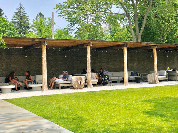 outdoor cabana with cocktails