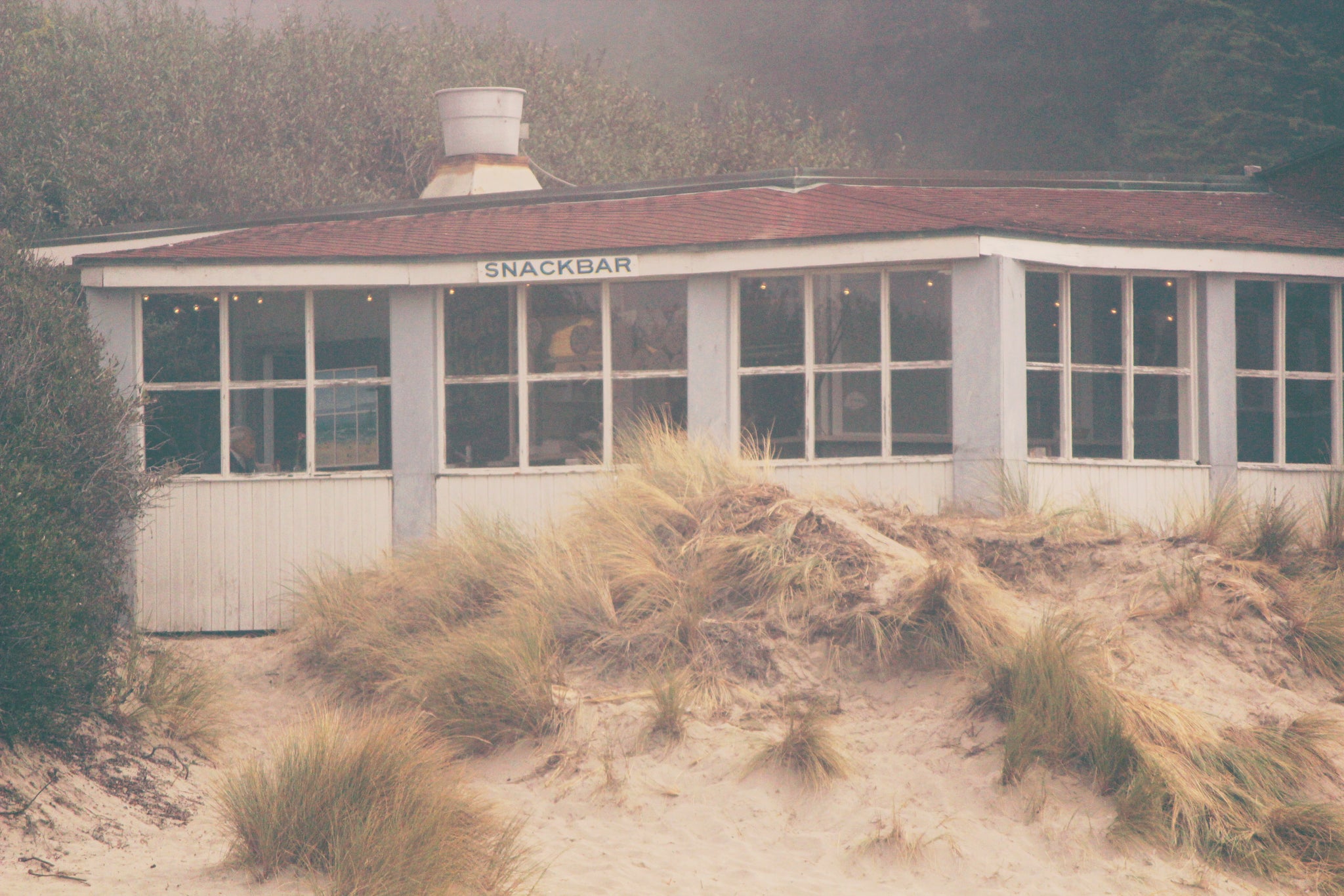 The Siren Canteen sits amid fog at Stinson Beach