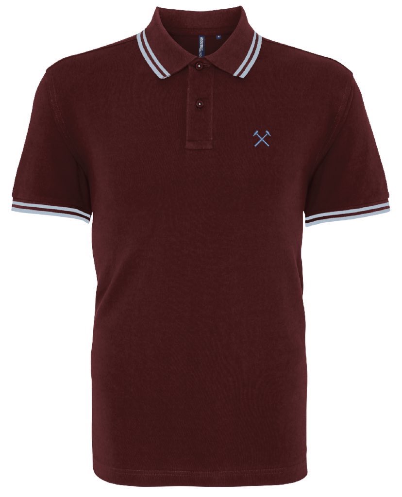 claret and blue polo shirt