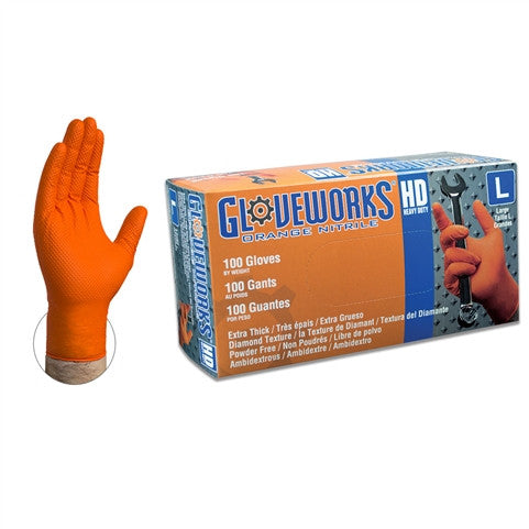 Gloveworks Heavy Duty Orange Nitrile Gloves Box of 100