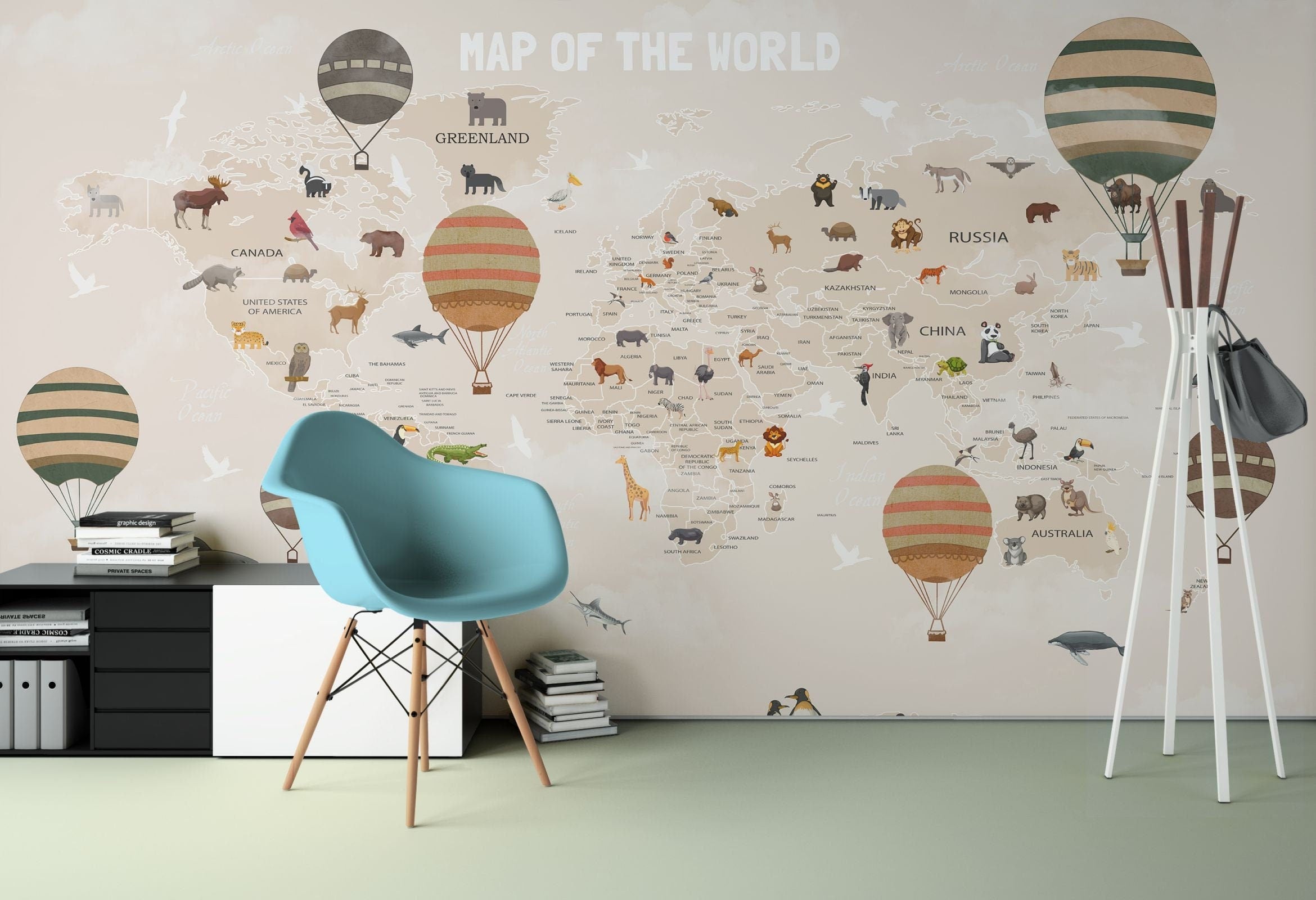 Cream World Map Wallpaper Removable Wall Stickers, Wallpapers, Wall Art  Prints | ThePrintableCo.