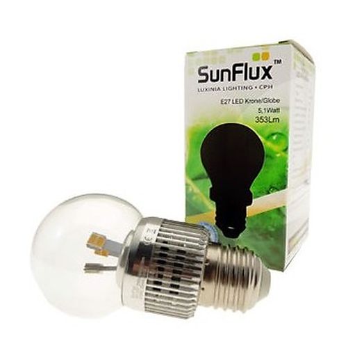 E27 Luxinia 5,1W, 2650K, 360° DIM sunflux - Hos lamper4u.dk sælger kvalitetsbelysning til dig – Lamper4u