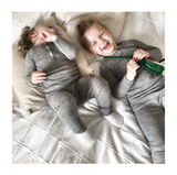 laughs and cosy afternoons in organic merino rib top and leggings from roots & wings organic merino