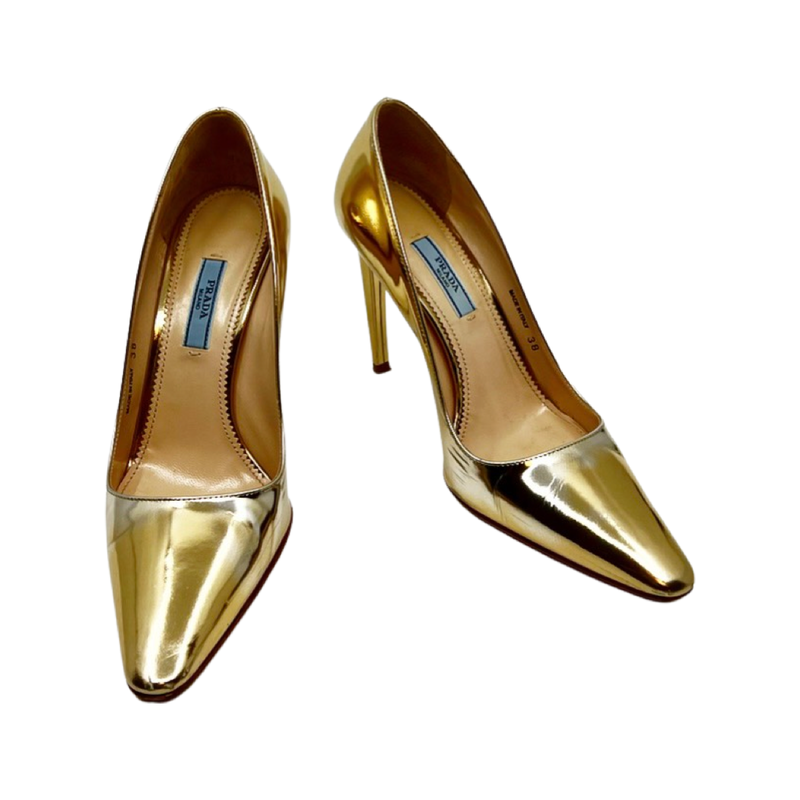 prada gold pumps