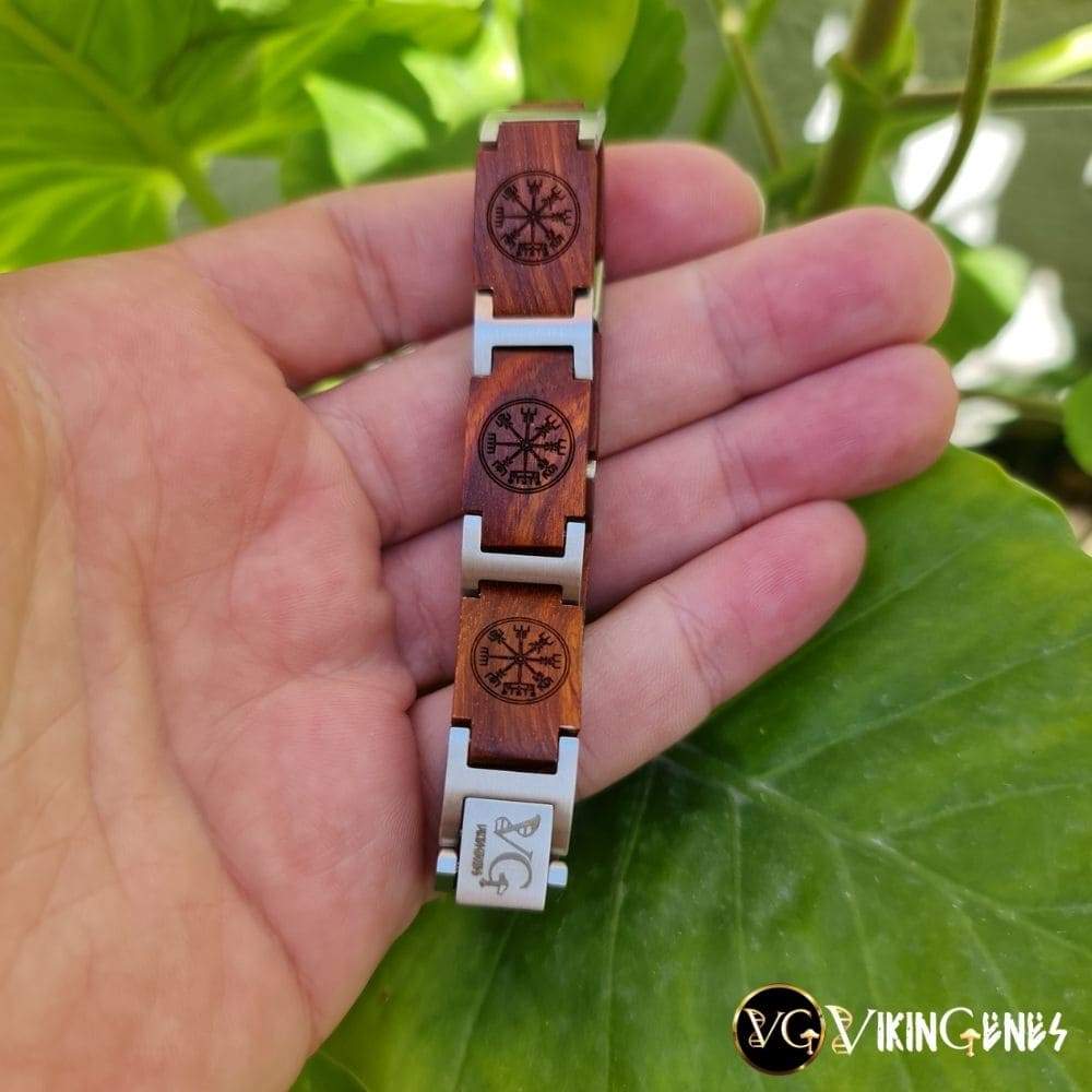 Dark Brown Wood Vegvisir Bracelet