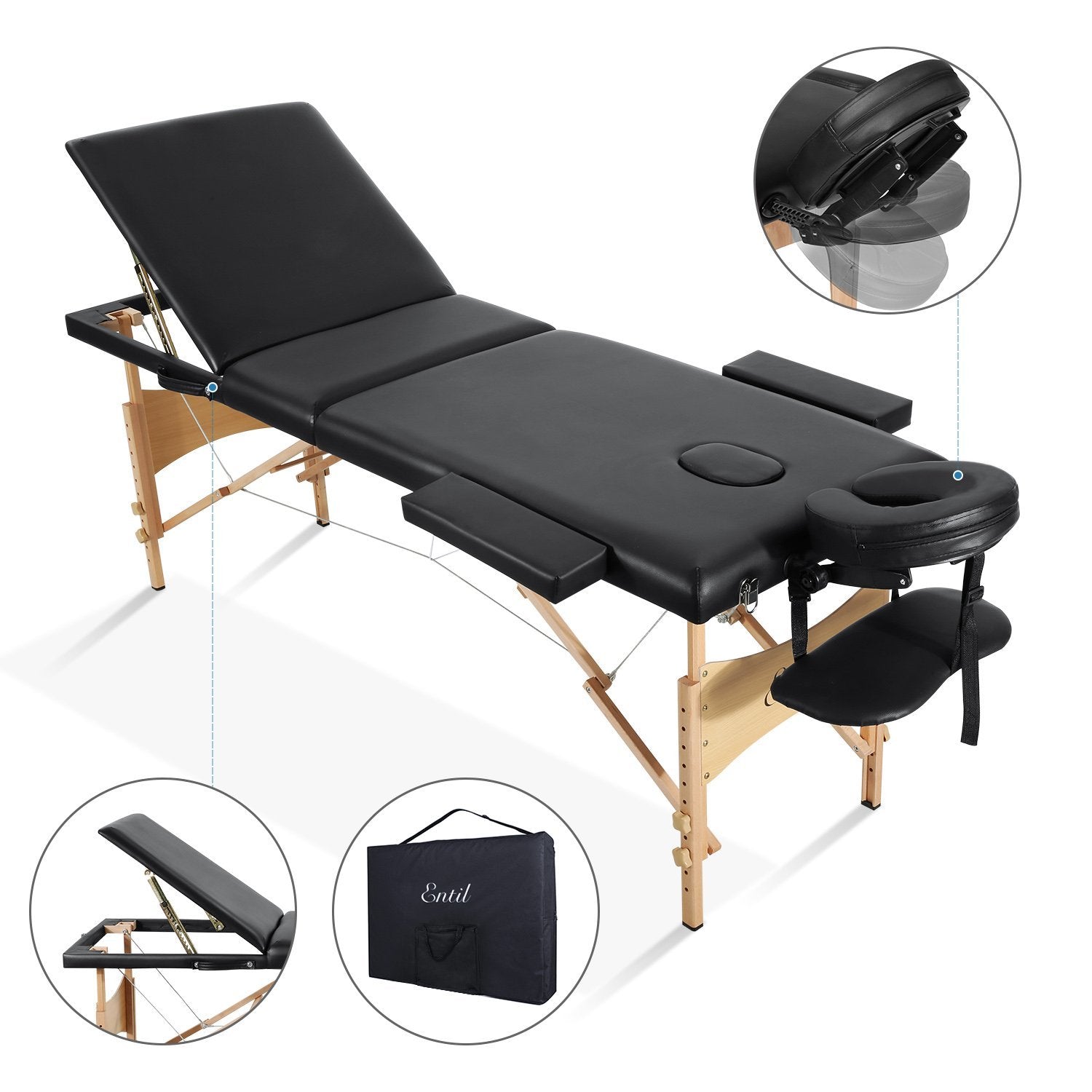 vertrekken Bont amplitude Entil Massage Table Spa Bed Portable 3 Sections Wooden Legs – MARNUR