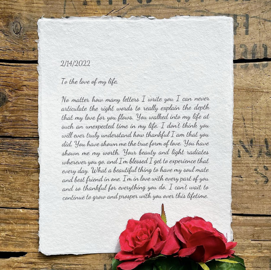 Custom love letter print on handmade paper, anniversary gift ...