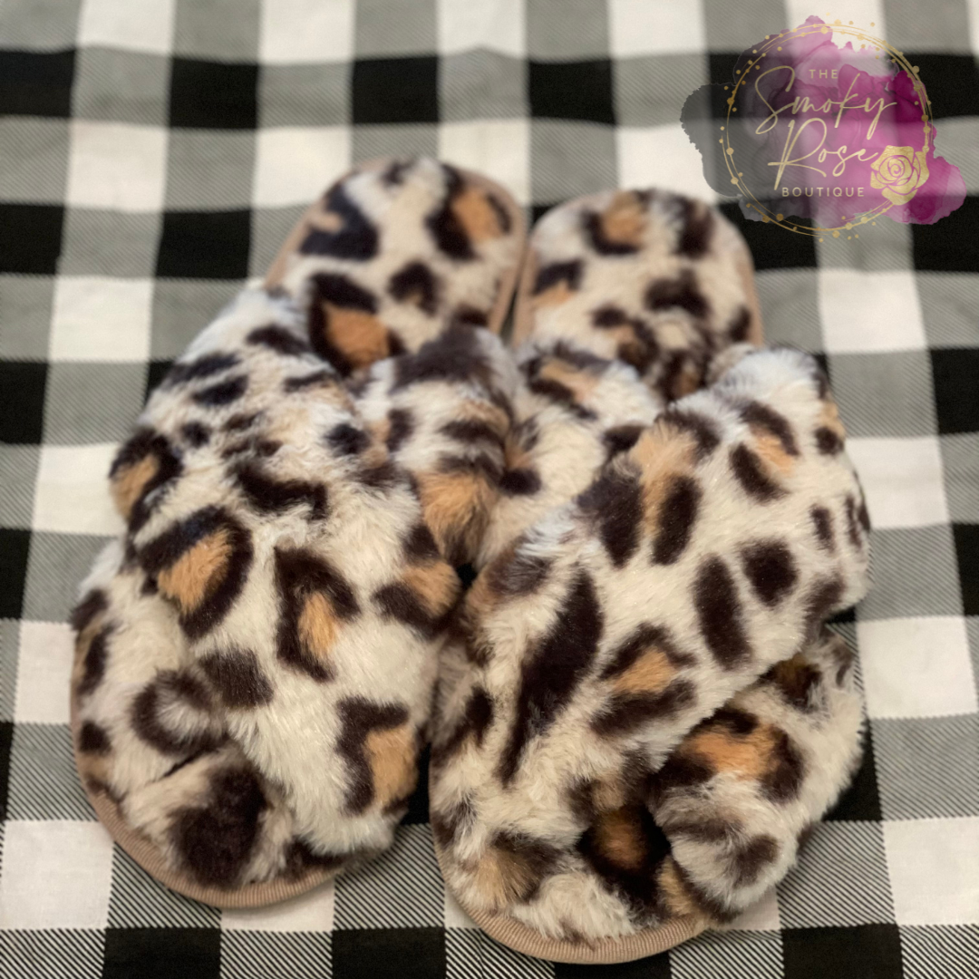 fuzzy leopard print slippers