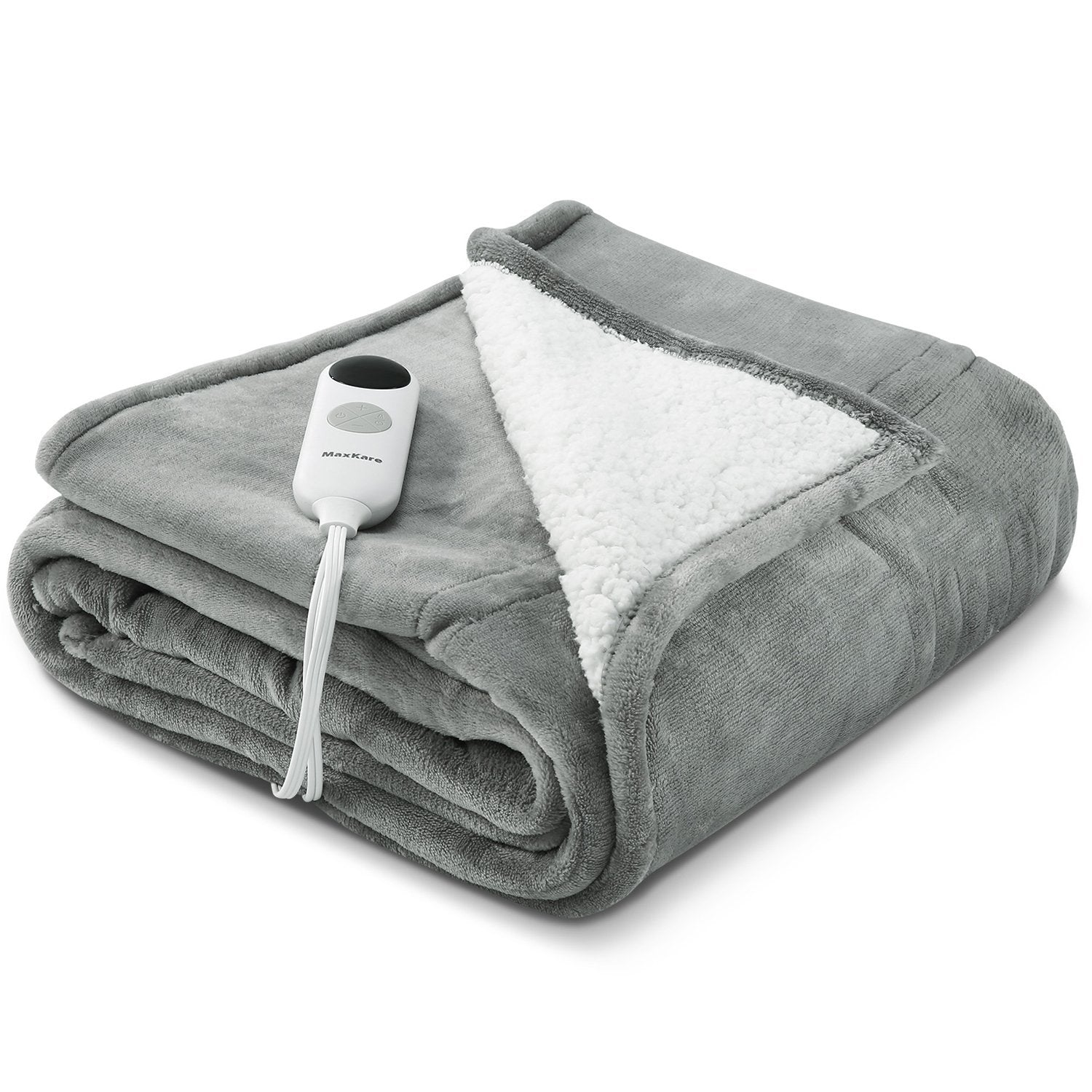 Heated Electric Throw Reversible Flannel Sherpa Washable Blanket 3-Heat Setting 