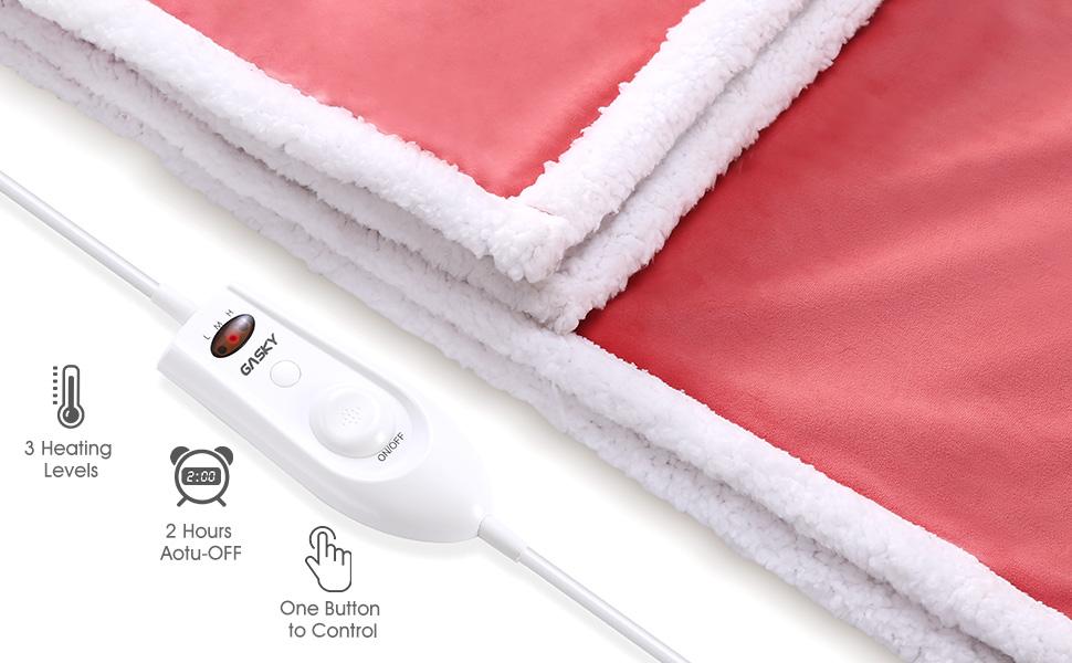 Load image into Gallery viewer, Heated Blanket Electric Throws Lightweight Soft Double-Layer Plush Blanket, 3 Heat Settings, Fast Heating, 2H Auto Off, 50" x 60" Pink, Travel Home Office Use, Machine Washable - NAIPO