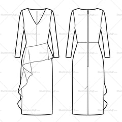 Asymmetrical Peplum Dress Flat Template