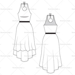Women's Hi-lo Dress Fashion Flat Template