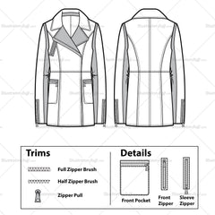 Leather/canvas Moto Jacket Flat Template