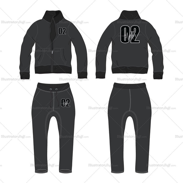 Men's Set of Track Set with Drop Crotch Track Pants Fashion Flat Template