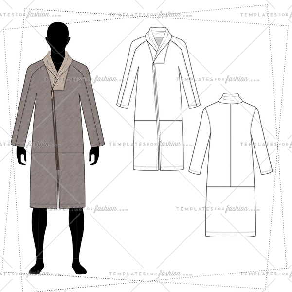 Men's elongated cardigan with zipper.