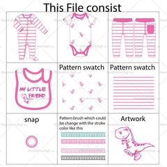 Infant Sleep Romper, Onesie, Bib And Pants Fashion Flat Template