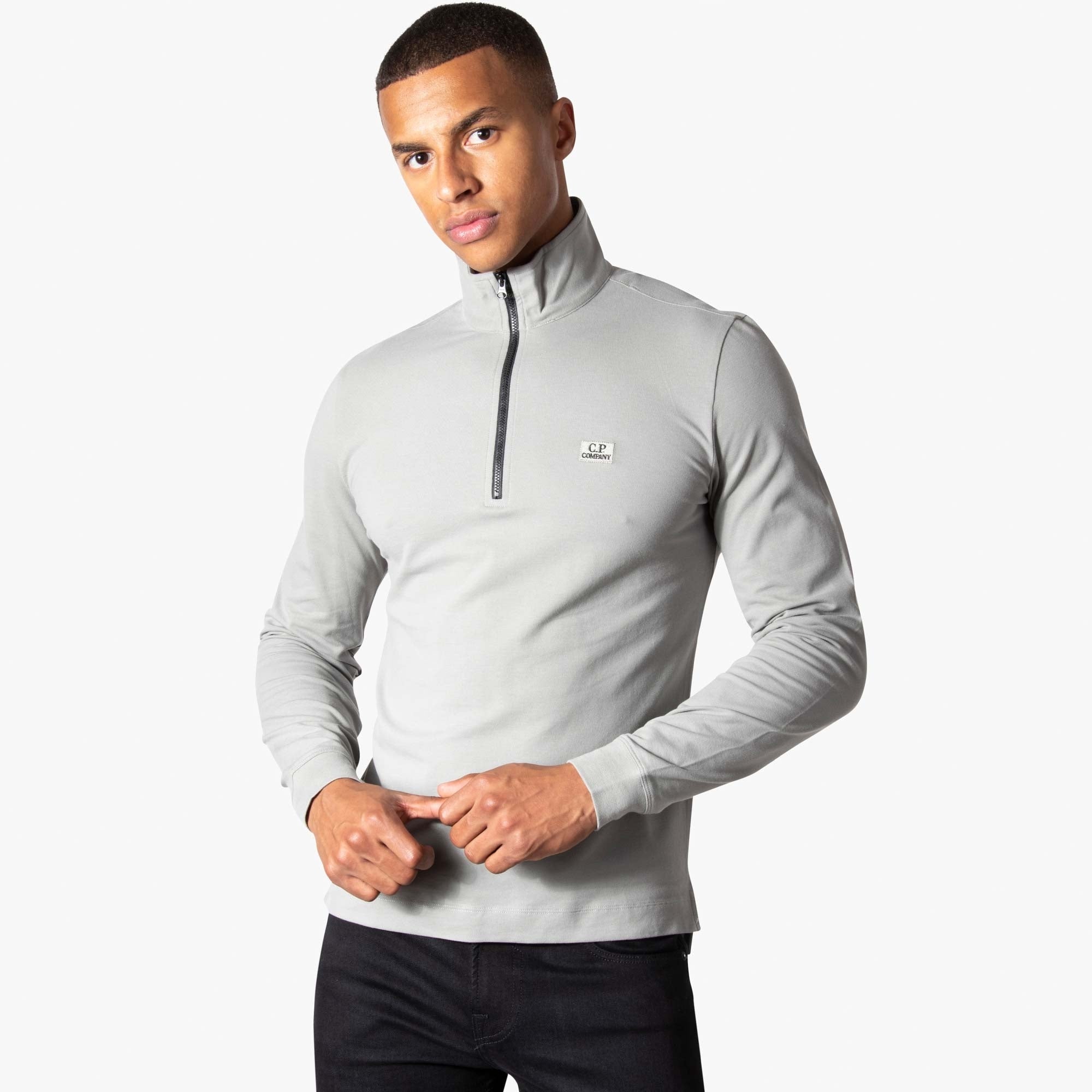 Stretch Pique L/S 1/4 Zip Polo Shirt Moon Mist | C.P. Company | EQVVS