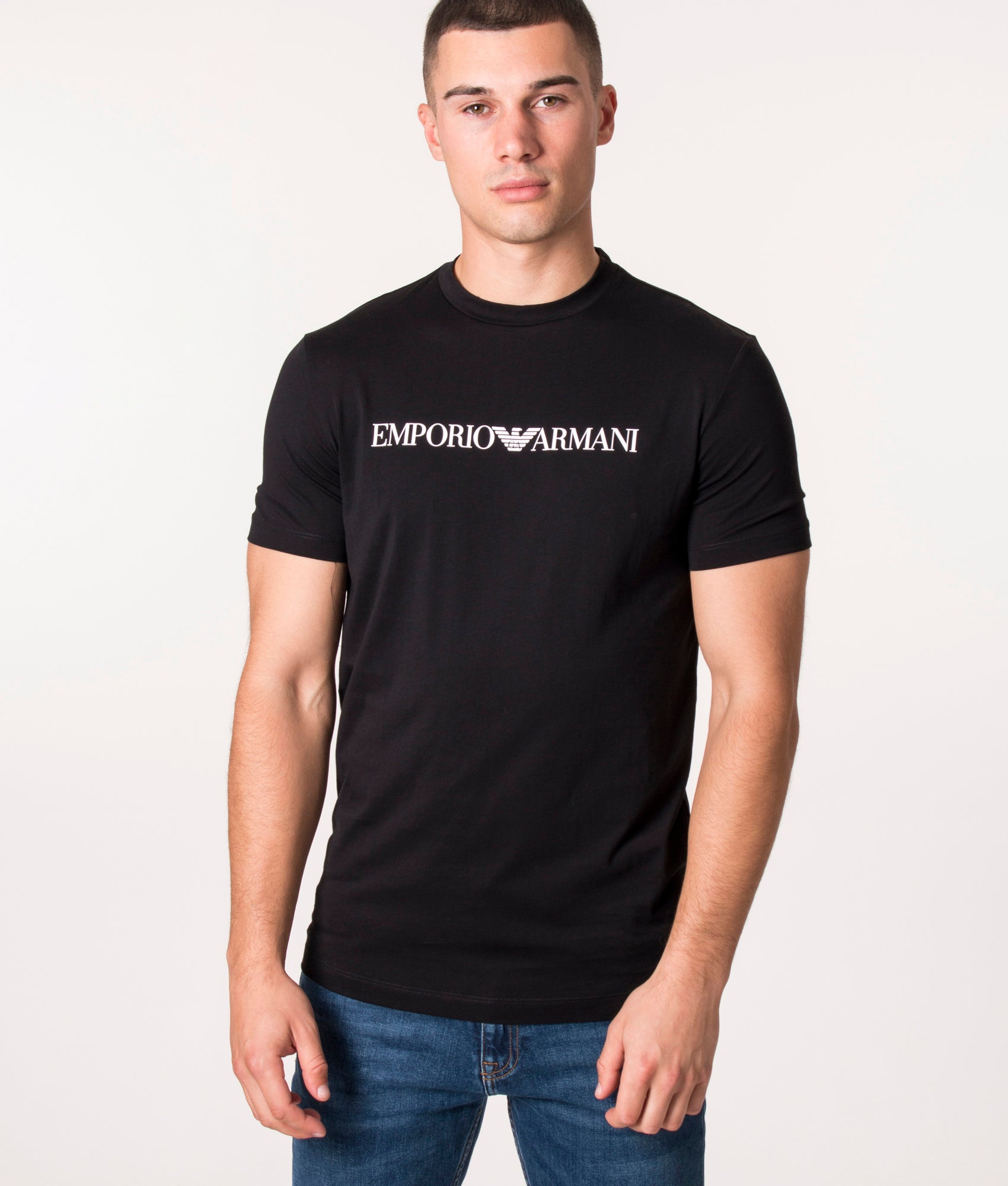 Slim Fit Pima Jersey Logo T-Shirt Black | Armani EQVVS