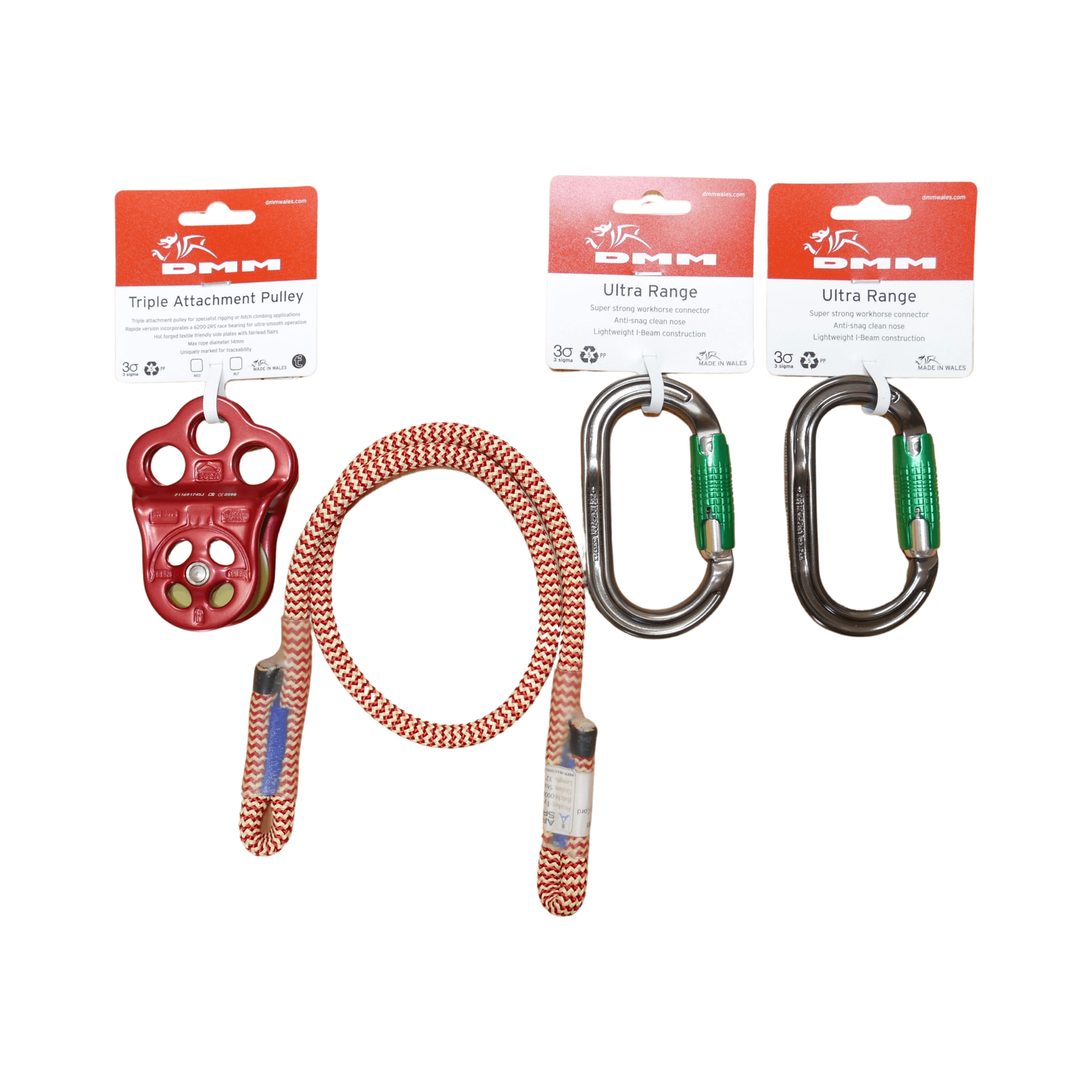 PRUSIK 2 CARABINERS TREE CLIMBERS HITCH CLIMBER SET FULL SIZE PULLEY 