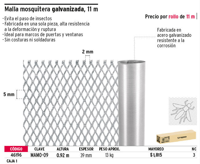 Malla mosquitera galvanizada, X m – Ingenieria