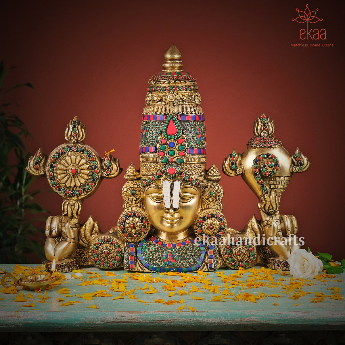 Brass Tirupati Balaji Bust Statue with Stonework Idol – Ekaa ...