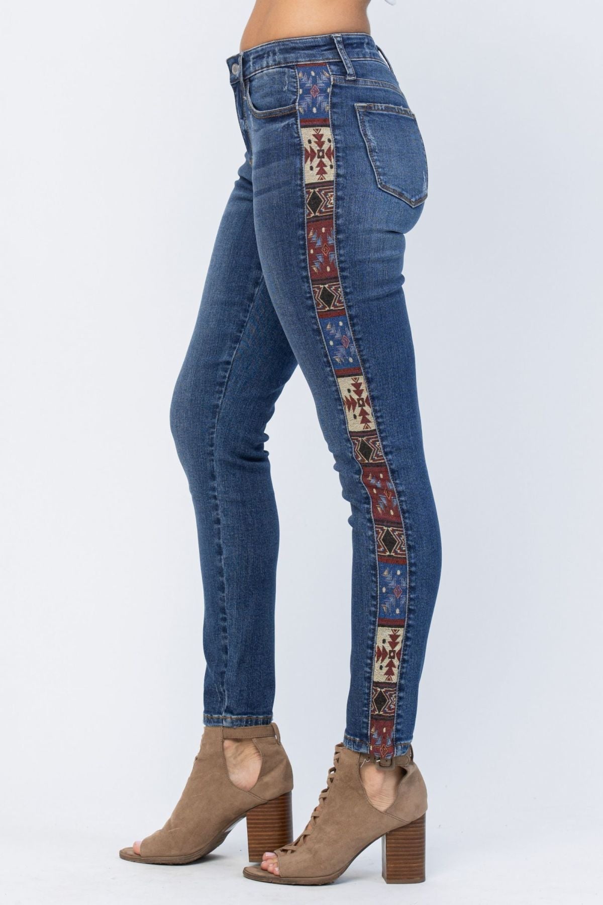 Judy Blue Mid-Rise Rad Embellishment Western Print Relaxed Fit Jeans