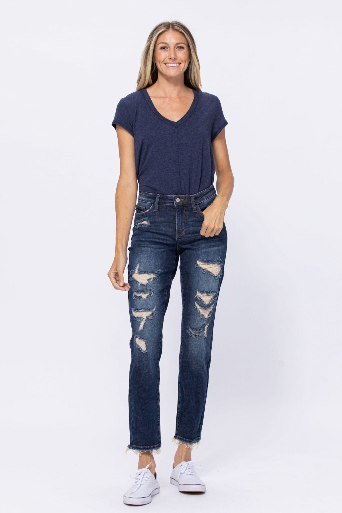 Mid-Rise Distressed Boyfriend Jeans By Judy Blue