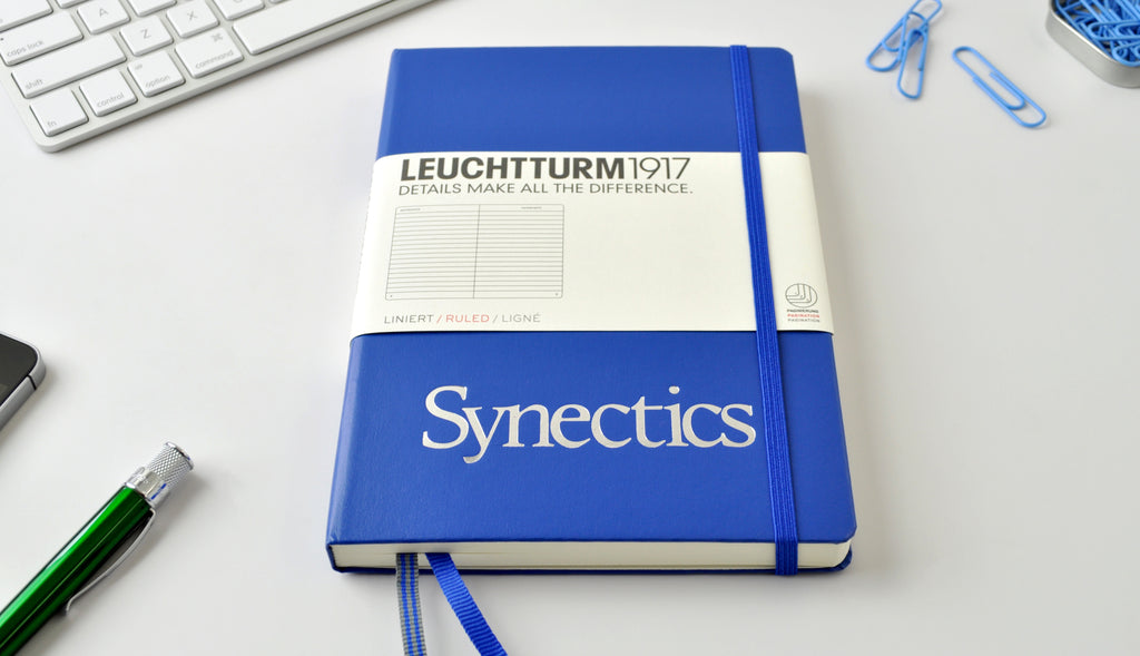 Leuchtturm 1917 hardcover notebook in royal blue with custom embossed logo imprint - JB custom Journals