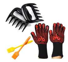 Load image into Gallery viewer, Extreme Heat Resistant Gloves with 2 Pack Basting Brushes,2x Bear Claws Meat Shredder

