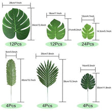 Load image into Gallery viewer, 60 Pcs 6 Kinds Artificial Palm Leaves Tropical Plant Safari Leaves
