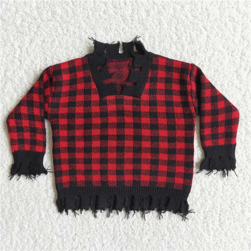 red plaid sweater coat