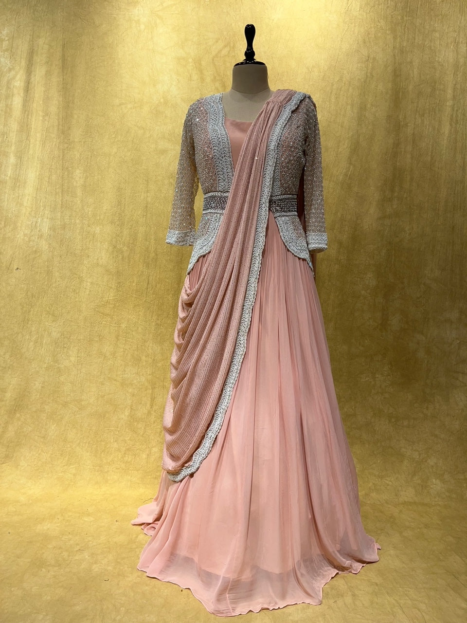 PEACH COLOUR INDO WESTERN DRESS HIGHLIGHT WITH PEARL WORK ...
