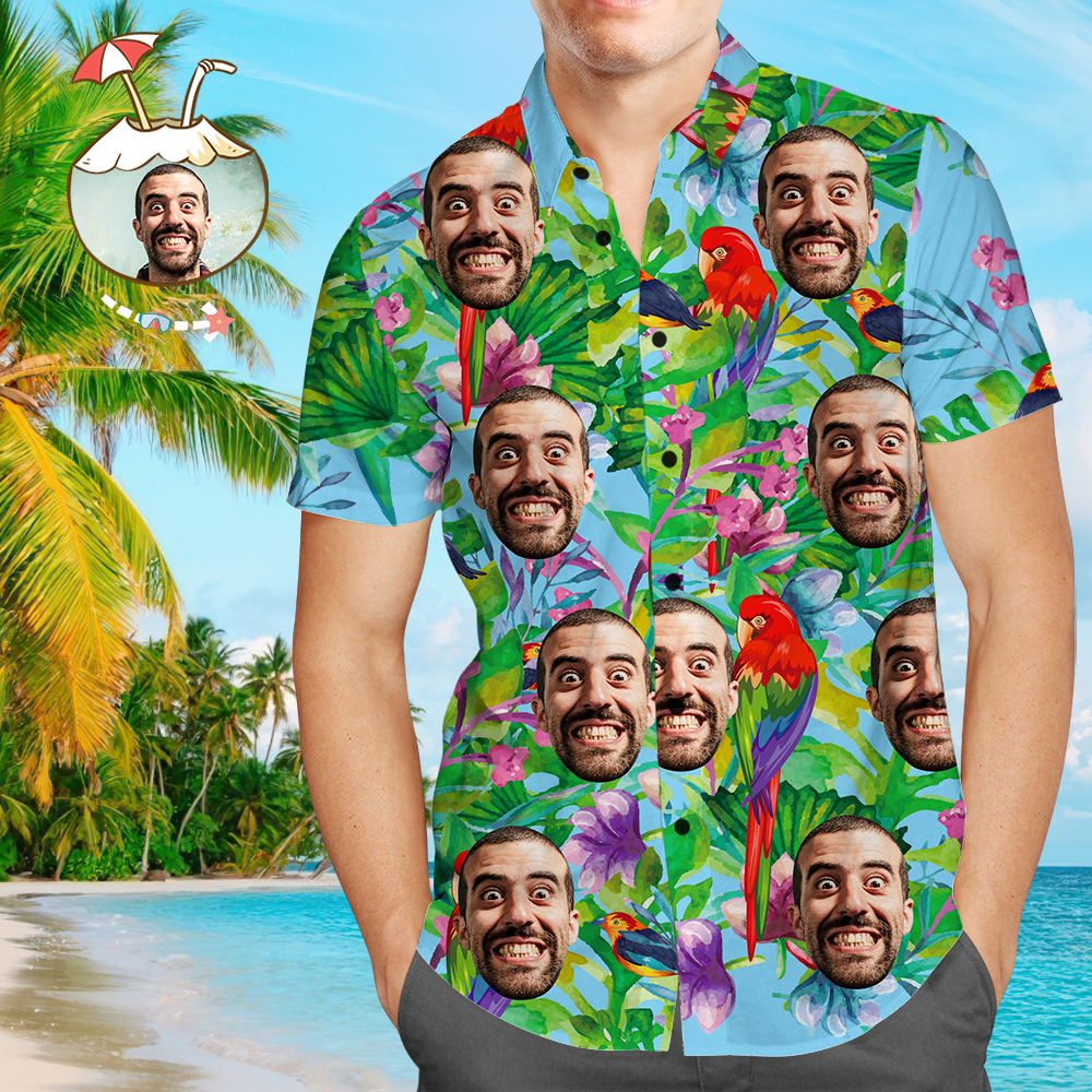 Personalized Beach Shirt with Couple Faces Custom Men's Face Lemon Hawaiian Shirt Gift for Boyfriend Personalized Short Sleeve shirts