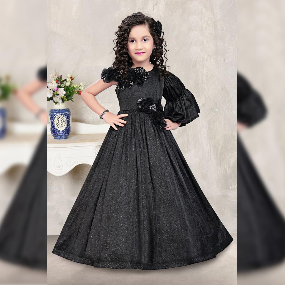 Buy Black One Sleeve Party Wear Girls Gown – Mumkins