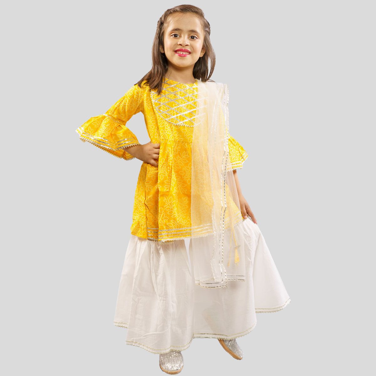 Buy Yellow & Rani Sharara Suit for Girls – Mumkins