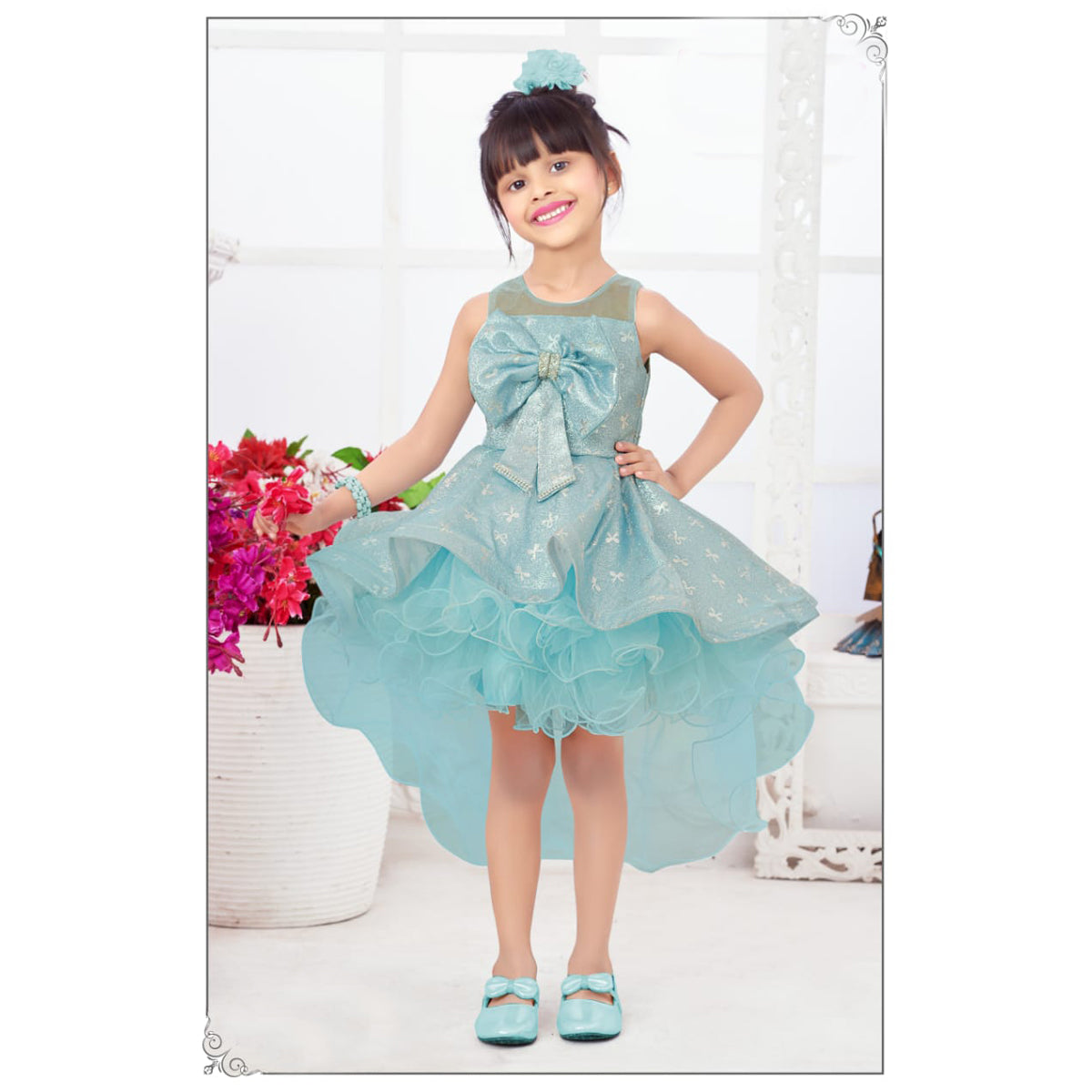 Buy High-Low Party Wear Girls Frock with Bow Design – Mumkins