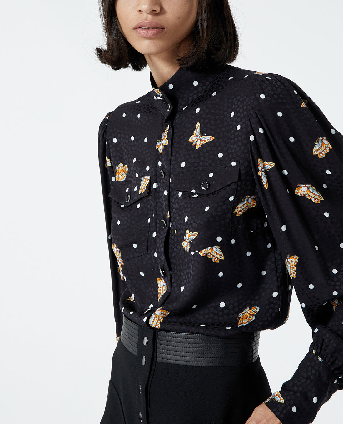 Chemise noire imprimée à col montant The Kooples seconde vie
