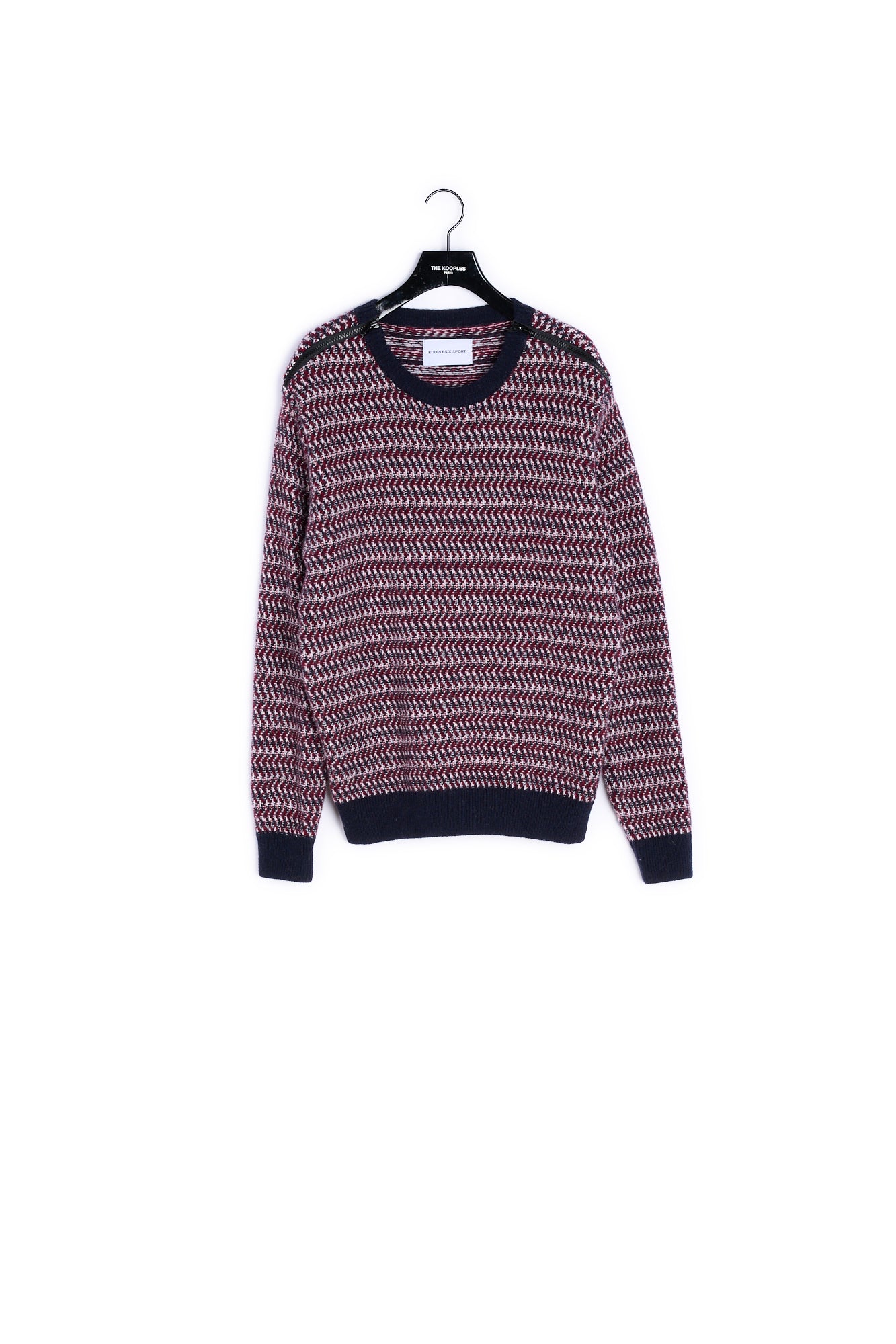 Pull jacquard laine rouge bleu col rond The Kooples seconde vie