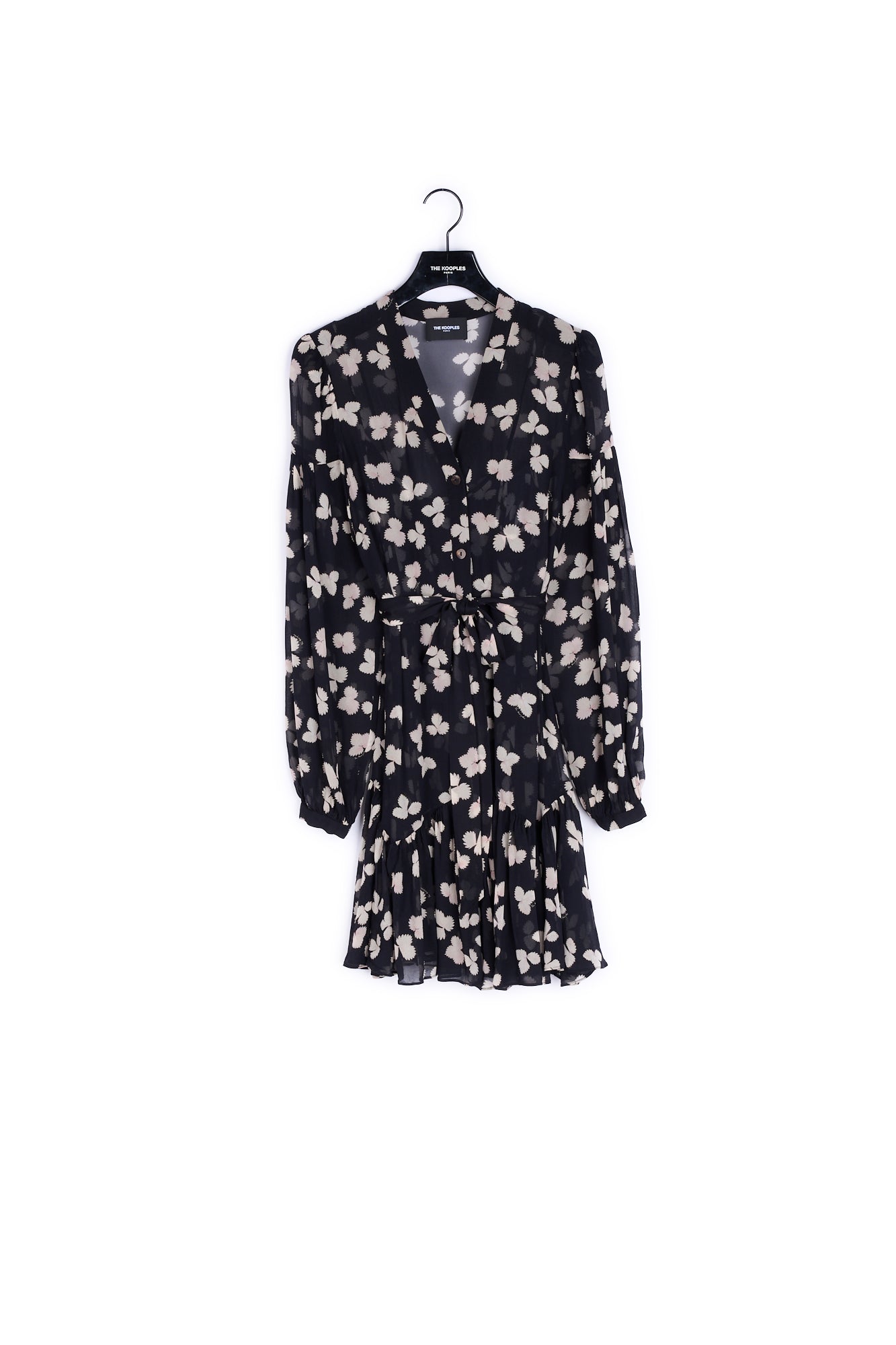 Robe courte noire motif fleuri ceinturée The Kooples seconde vie