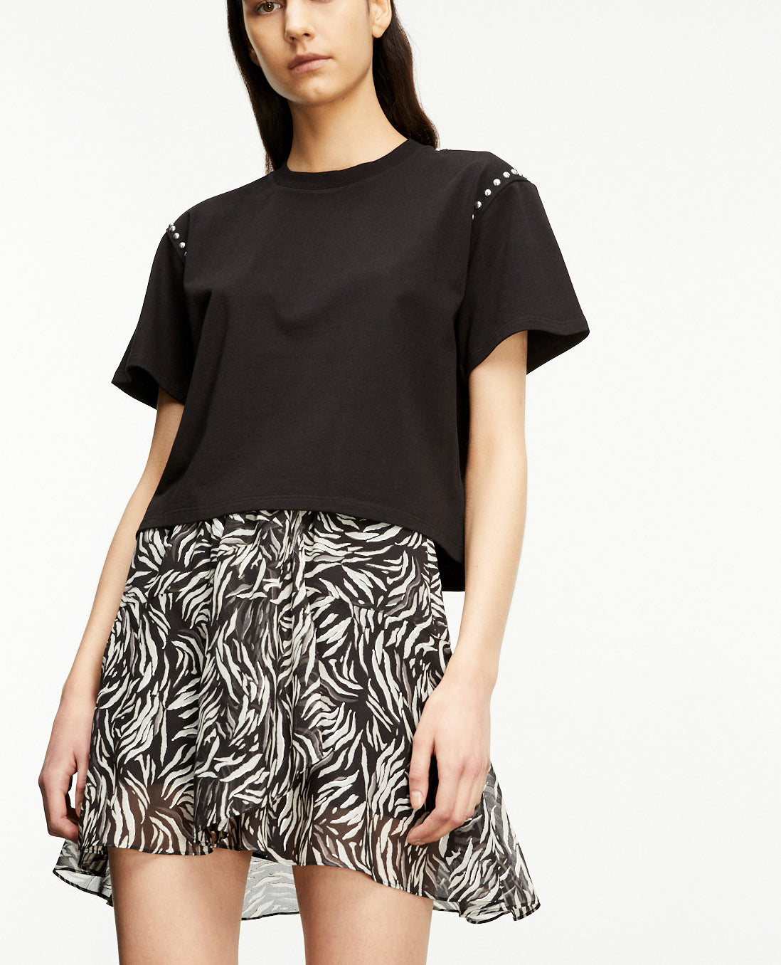 T-shirt noir coton à détails cloutés The Kooples seconde vie